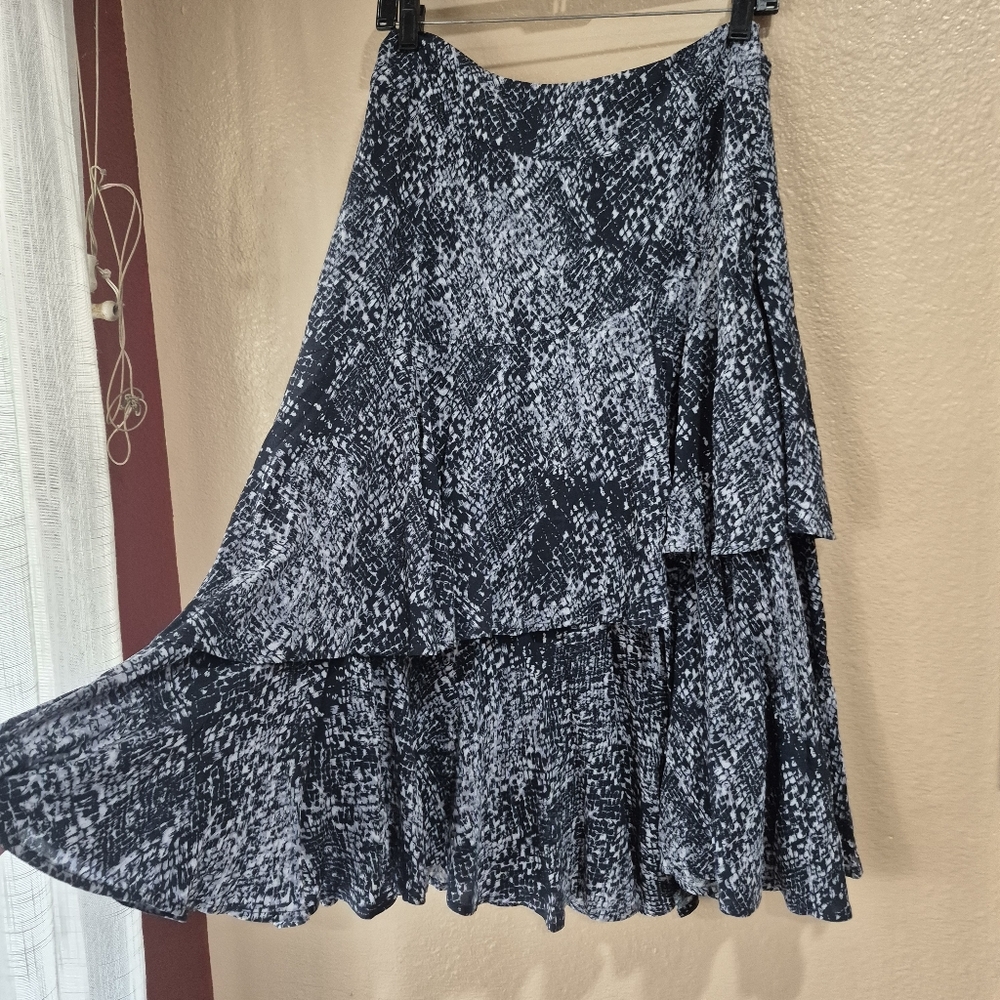 Free People Blue Snake Print Ruffle Midi Skirt